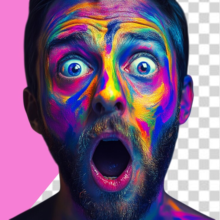 PSD un hombre con una cara colorida y la palabra s en él