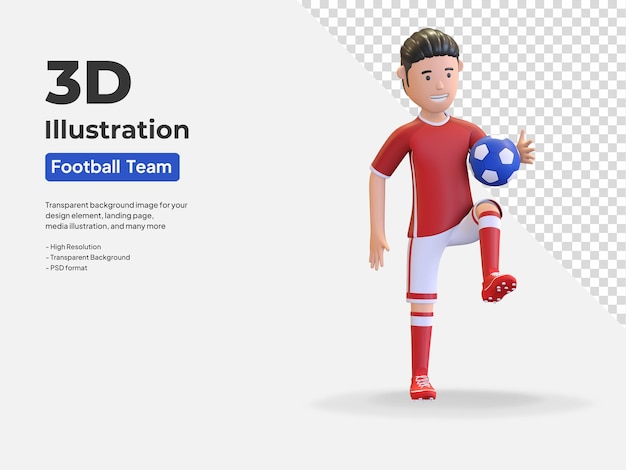 Hombre de carácter de jugador de fútbol nacional de dinamarca haciendo malabares con la pelota ilustración de render 3d