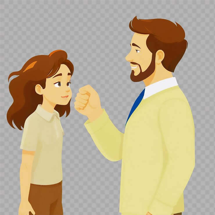 PSD un hombre y una chica están de pie frente a una pantalla que dice que la chica está sosteniendo un puño