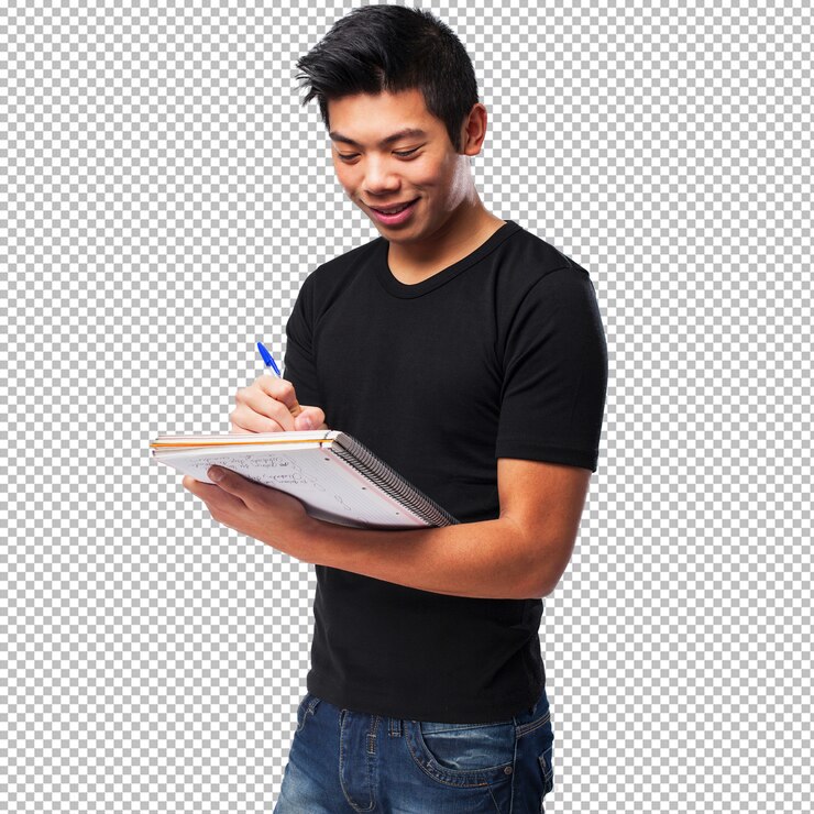 PSD hombre chino con un cuaderno