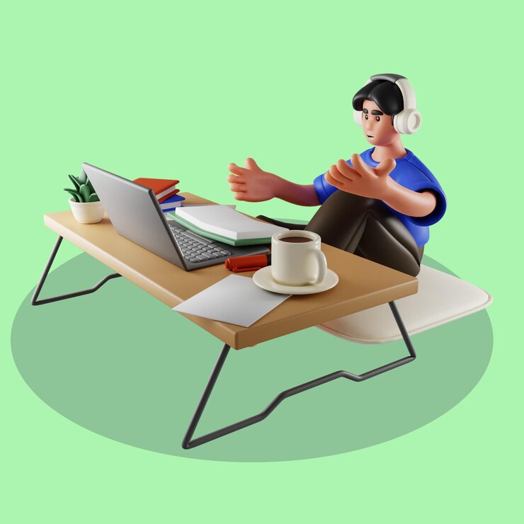 PSD hombre en una configuración de trabajo remoto de videoconferencia