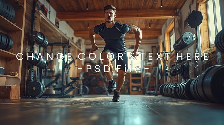 PSD un hombre corriendo en un gimnasio mostrando aptitud y atletismo