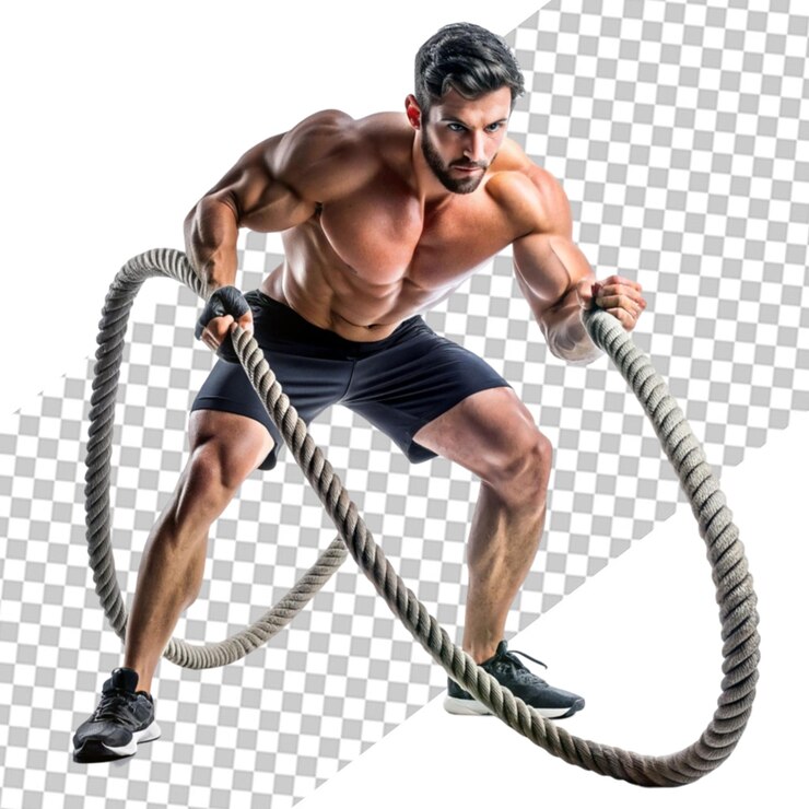 PSD hombre con cuerda en el gimnasio de entrenamiento funcional