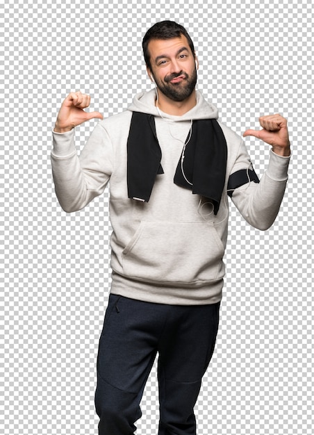 Hombre de deporte orgulloso y satisfecho de ti mismo en el concepto de amor