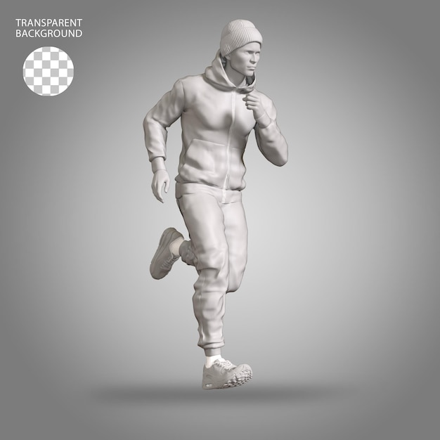 PSD hombre deportivo vestido con postura de carrera gesto actividades aisladas ilustración renderizada en 3d