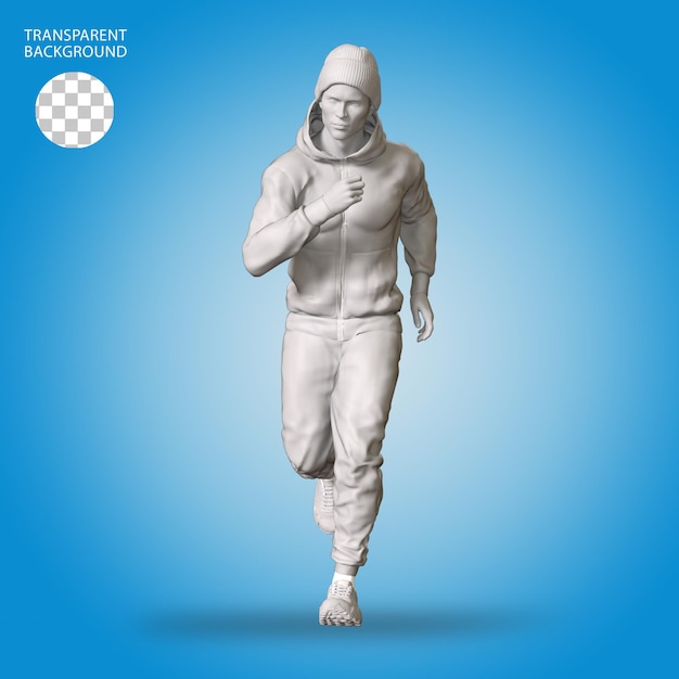 Hombre deportivo vestido con postura de carrera gesto actividades aisladas ilustración renderizada en 3d