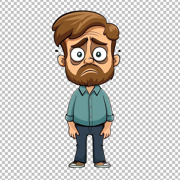 PSD un hombre de dibujos animados con una cara triste y una cara triste en un fondo transparente png