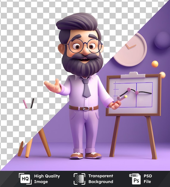 Hombre de dibujos animados presenta datos con un fondo transparente