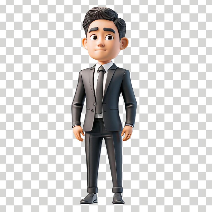 un hombre de dibujos animados con un traje y corbata en un fondo blanco