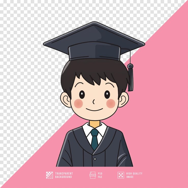 PSD hombre de dibujos animados con vestido de graduación sin fondo calidad hd