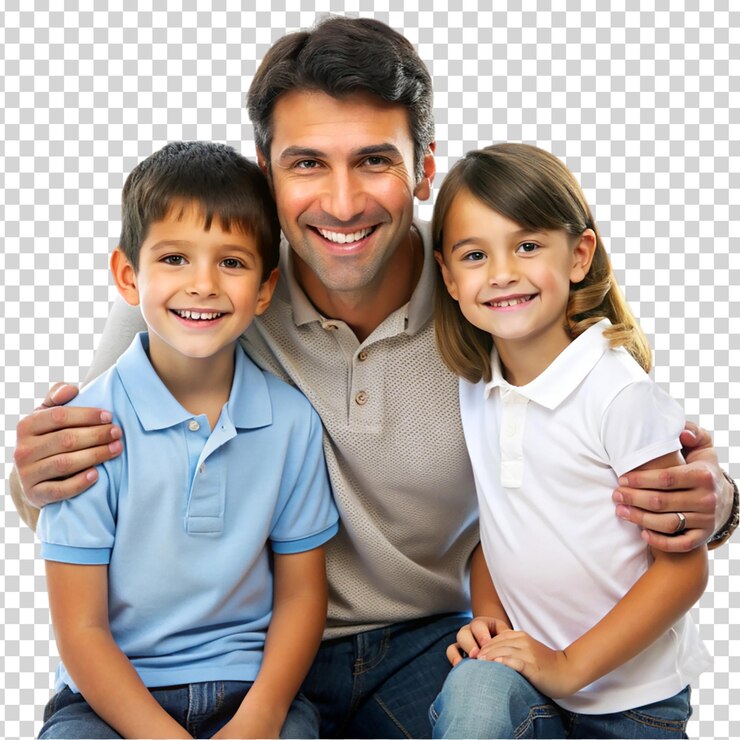 PSD un hombre y dos niños posando en un fondo transparente