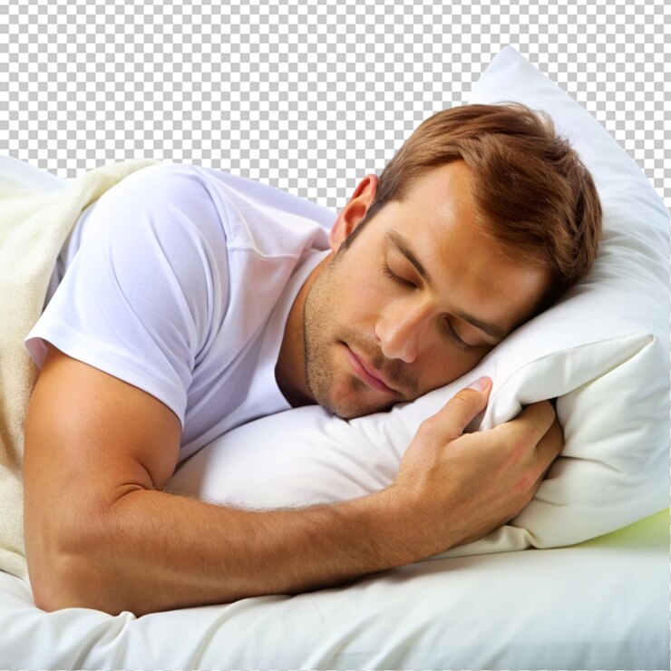 PSD hombre durmiendo aislado en un fondo transparente