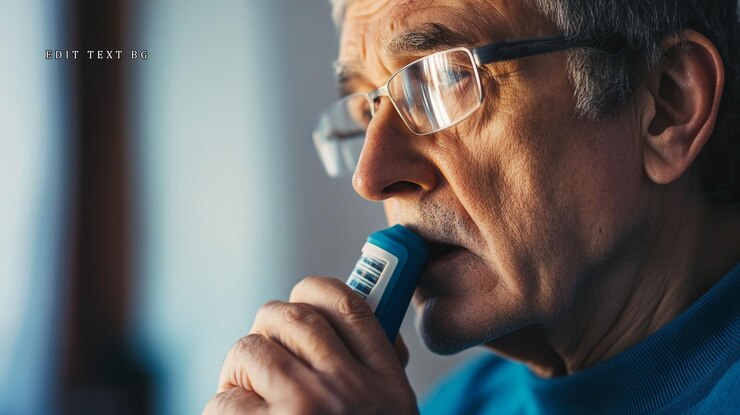 PSD hombre de edad avanzada usando un inhalador