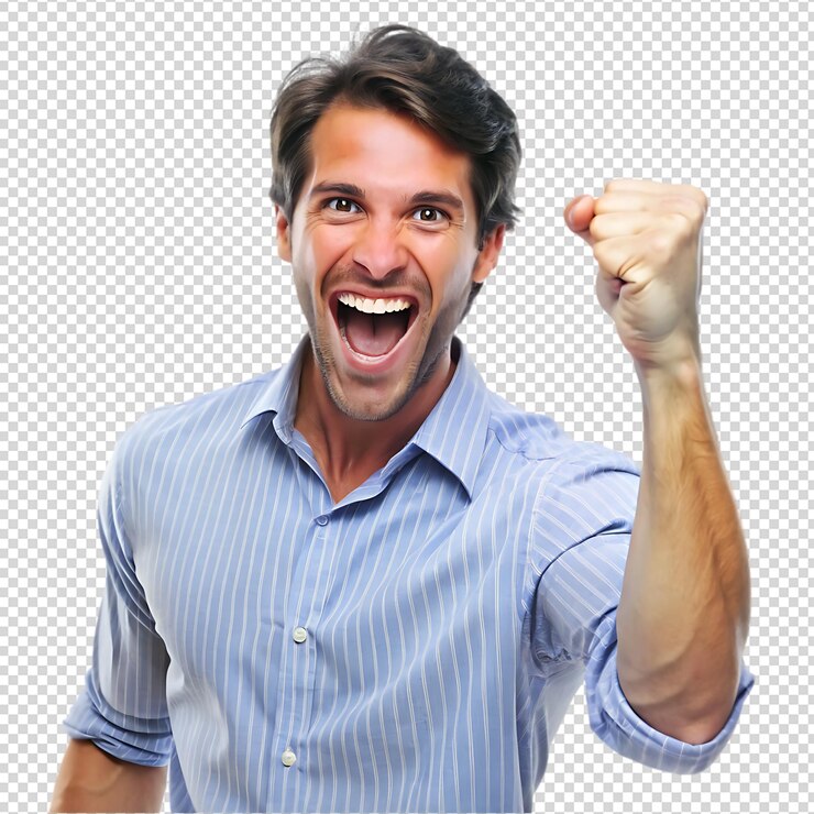 PSD hombre emocionado celebrando el éxito
