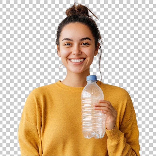 Hombre enseñando botella de agua