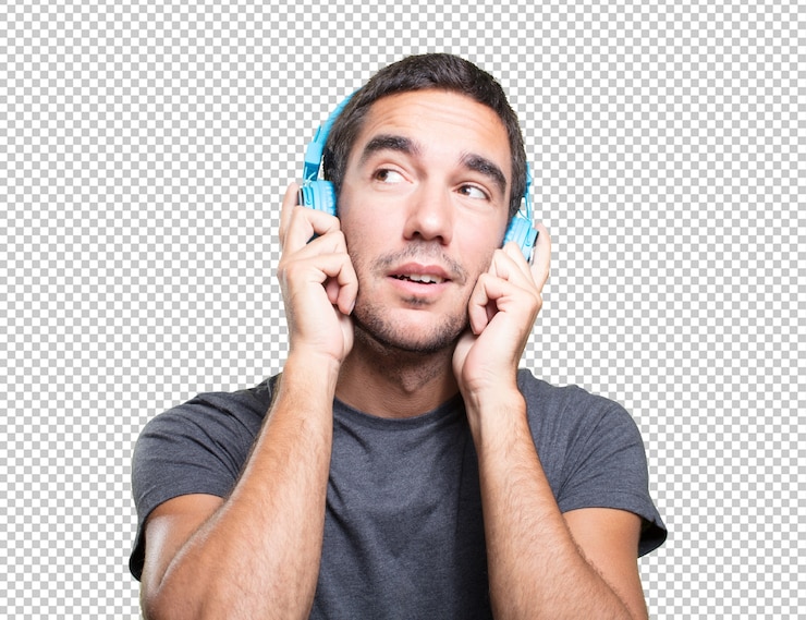 PSD hombre escuchando música con auriculares