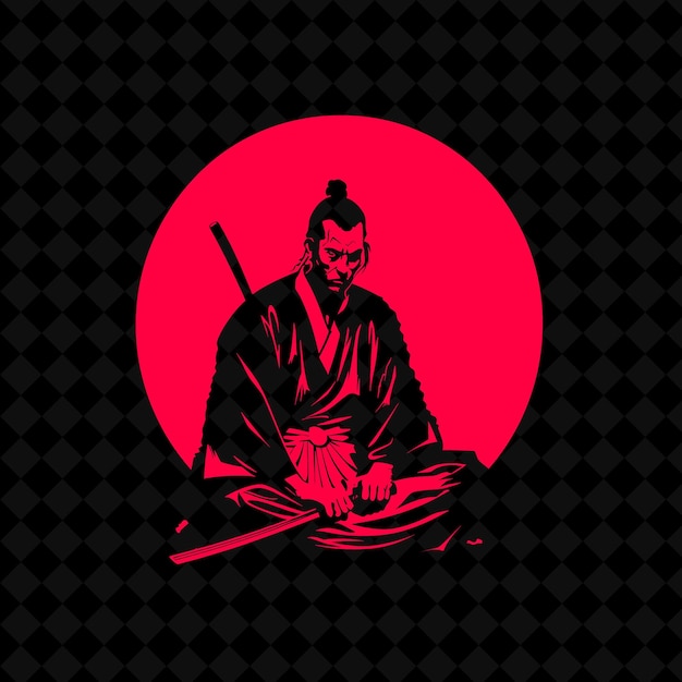 un hombre con una espada en la mano está sentado en un fondo negro