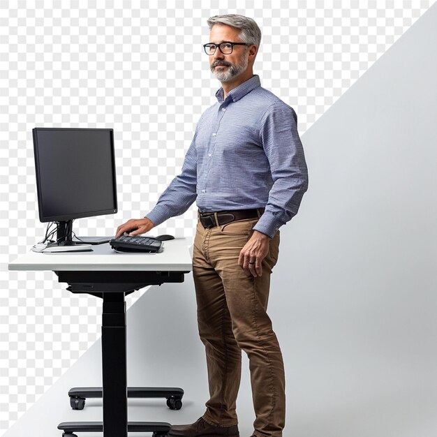 un hombre está de pie frente a una pantalla de computadora que dice la palabra cita