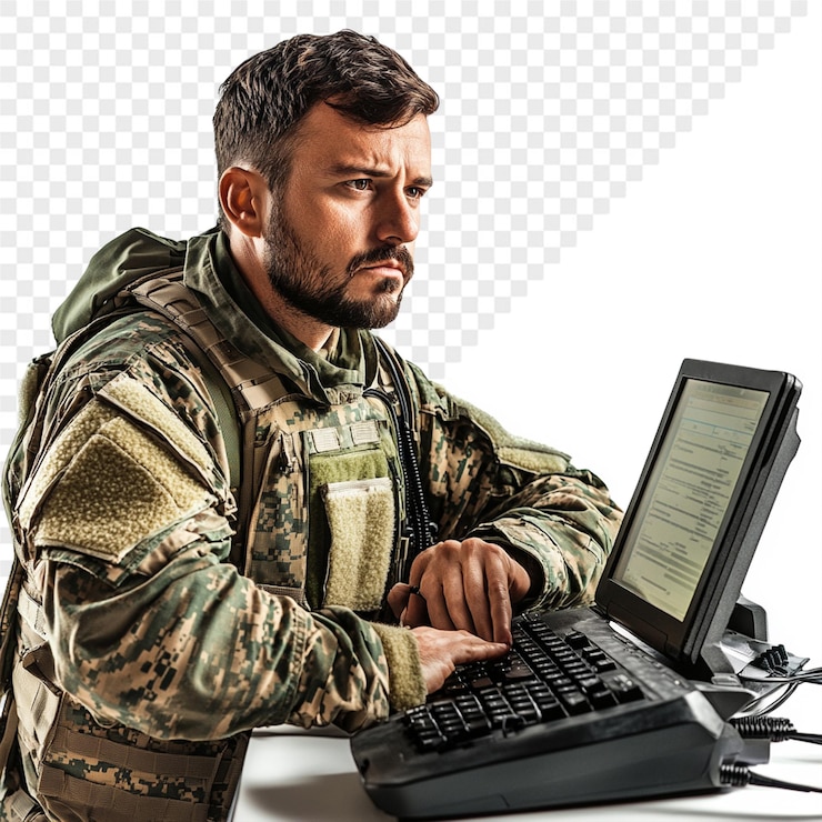 PSD un hombre está sentado frente a una computadora portátil con una pantalla que dice quot camo quot