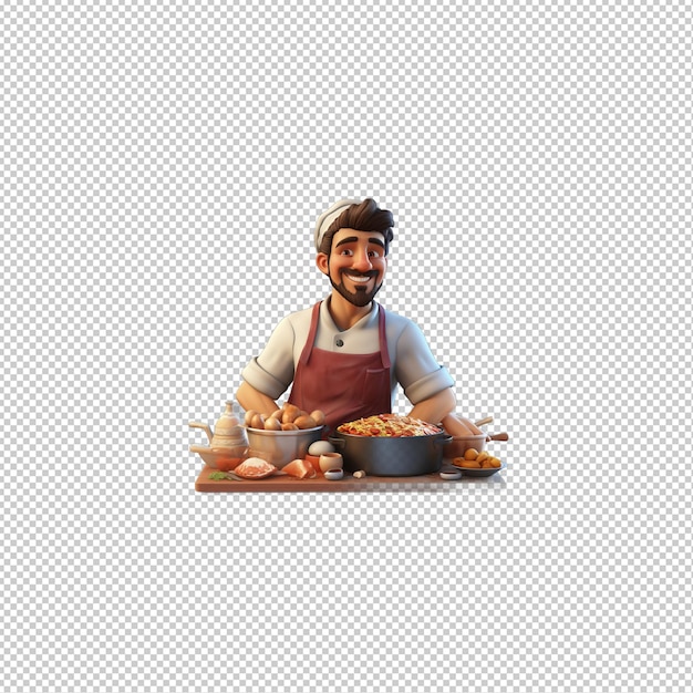 Hombre europeo cocinando estilo de dibujos animados 3d fondo transparente es