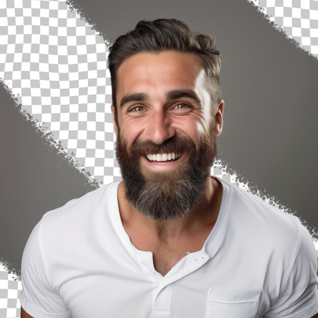 PSD hombre feliz con barba tomando una selfie retrato de fondo transparente