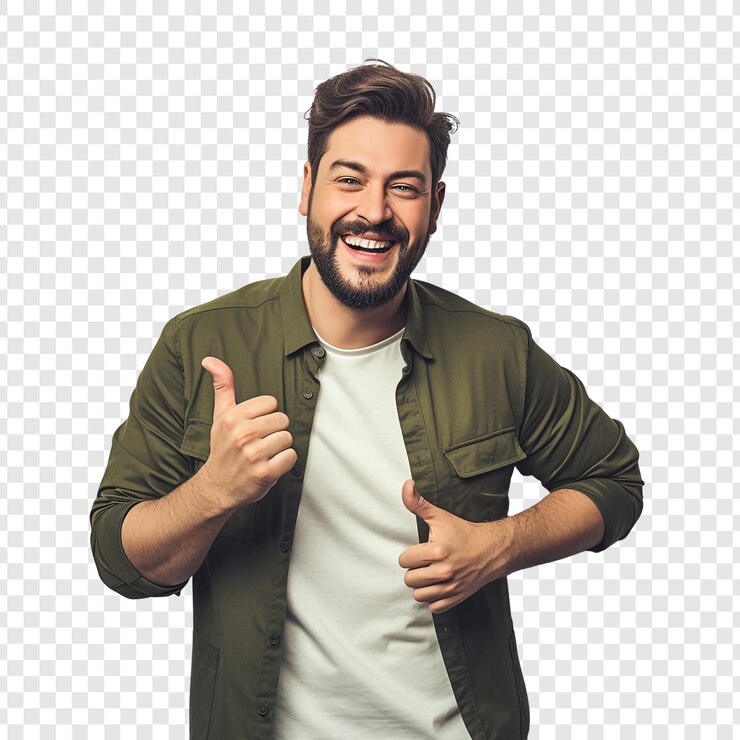 PSD hombre feliz levantando el pulgar