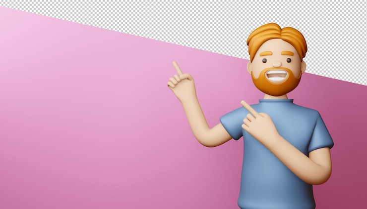 PSD hombre feliz señalando con el dedo render 3d