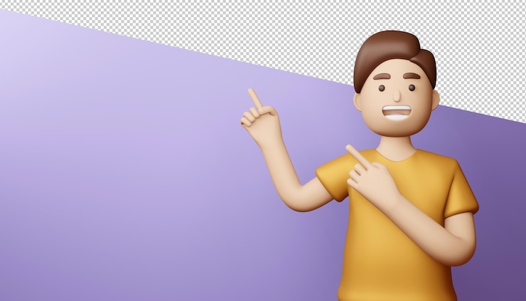 PSD hombre feliz señalando con el dedo render 3d