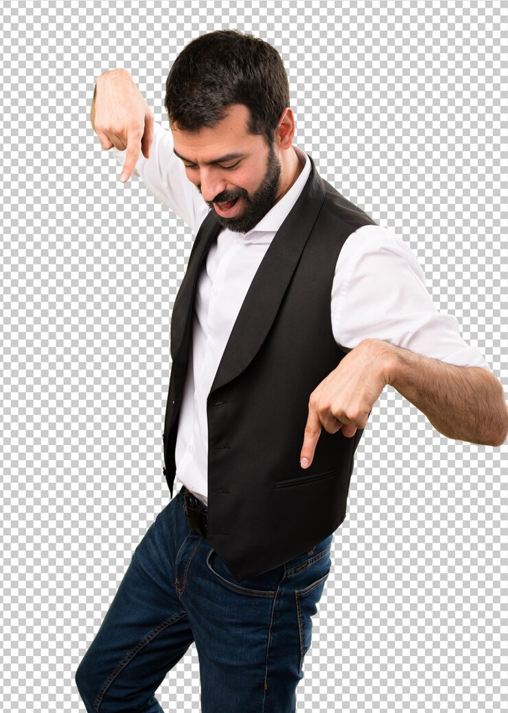 PSD hombre fresco apuntando hacia abajo