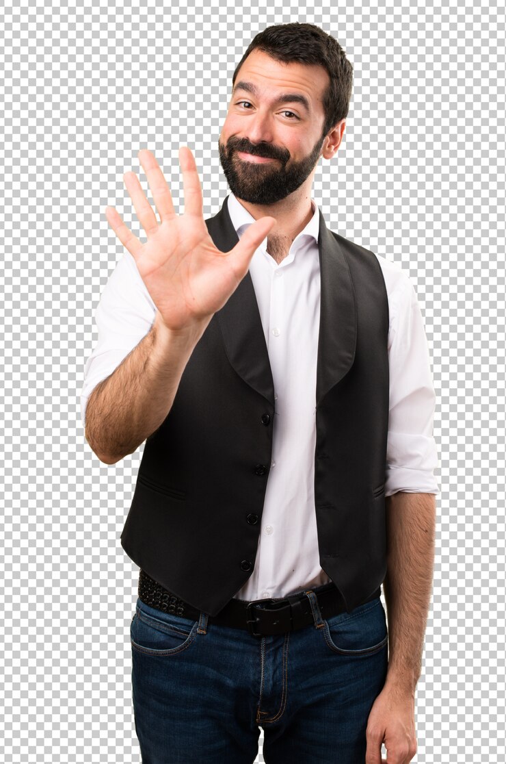 PSD hombre fresco contando cinco