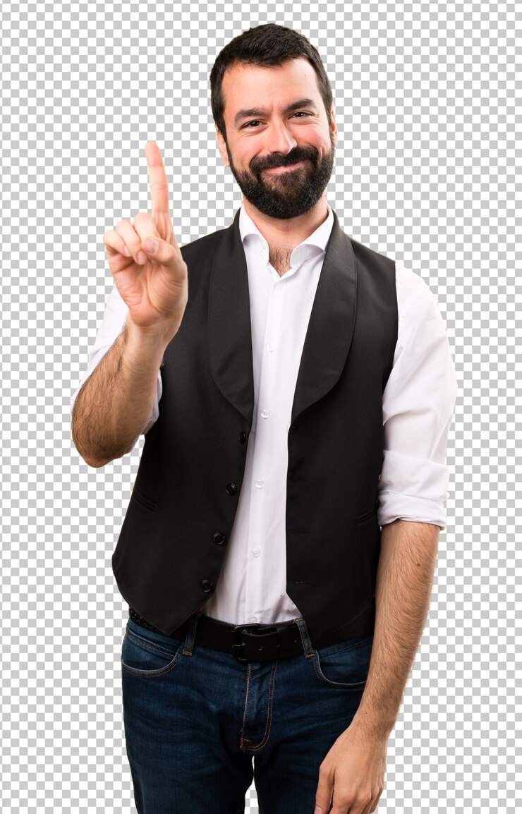 PSD hombre fresco contando uno