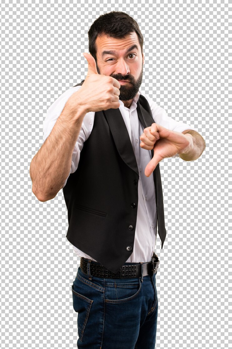 PSD hombre fresco haciendo señal buena-mala