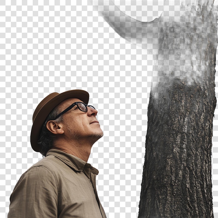 PSD hombre de gafas cerca del árbol