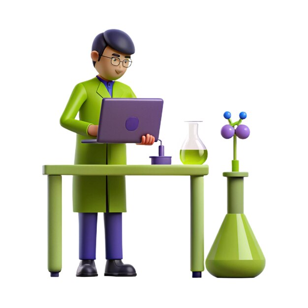 un hombre con gafas está usando una computadora portátil con una etiqueta verde