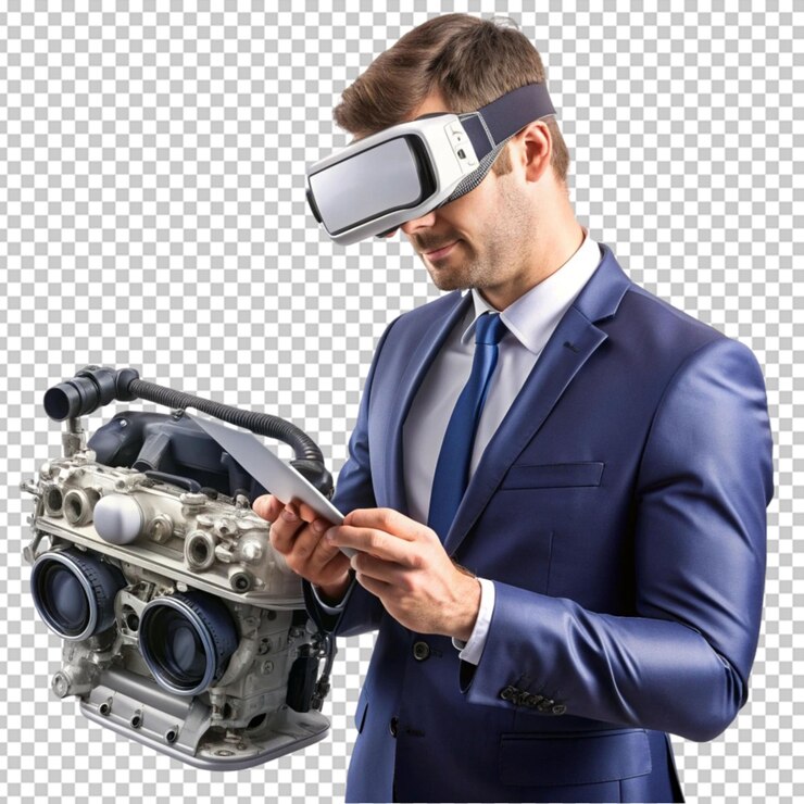 PSD hombre con gafas futuristas de realidad virtual de alta tecnología