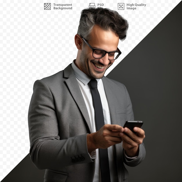 Un hombre con gafas está mirando un teléfono.