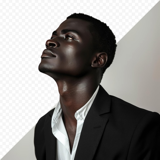 Un hombre guapo de apariencia africana, negro, es un perfil de estudio seguro de sí mismo.