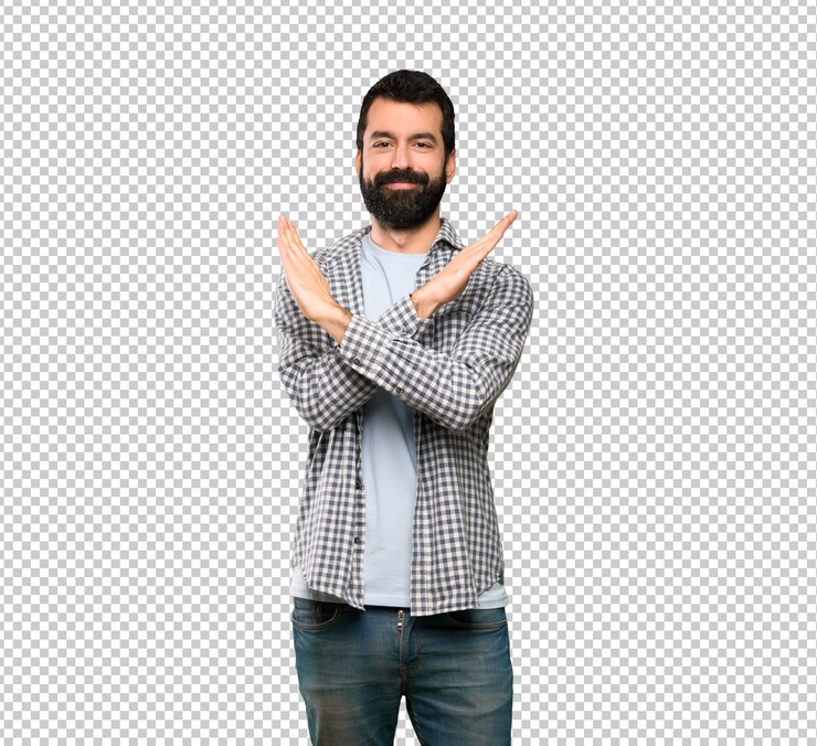PSD hombre guapo con barba haciendo ningún gesto