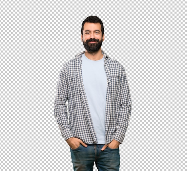 PSD hombre guapo con barba riendo