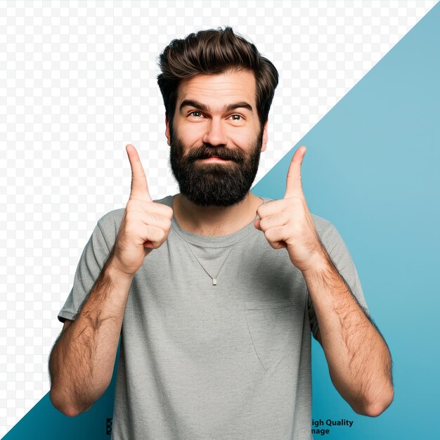 PSD hombre guapo con barba sobre fondo azul aislado aislado con los dedos cruzados y deseando lo mejor