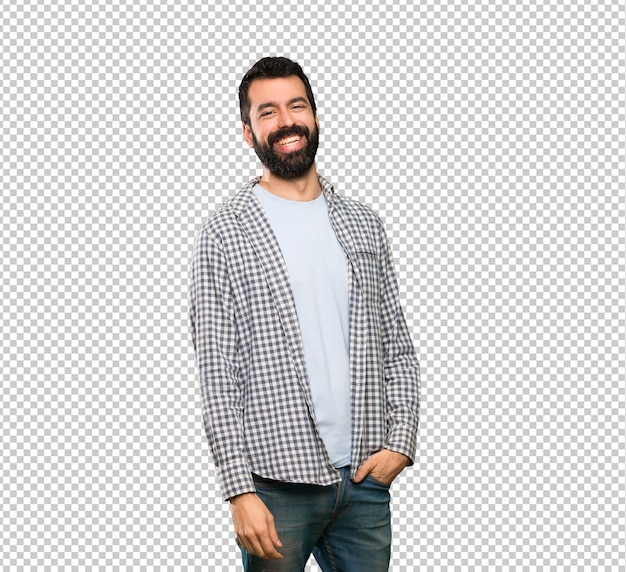 PSD hombre guapo con barba sonriendo