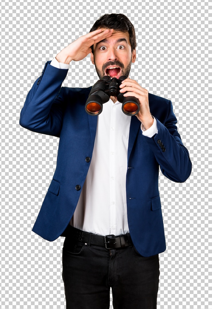 PSD hombre guapo con binoculares