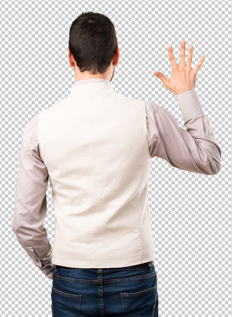 PSD hombre guapo con chaleco contando cinco