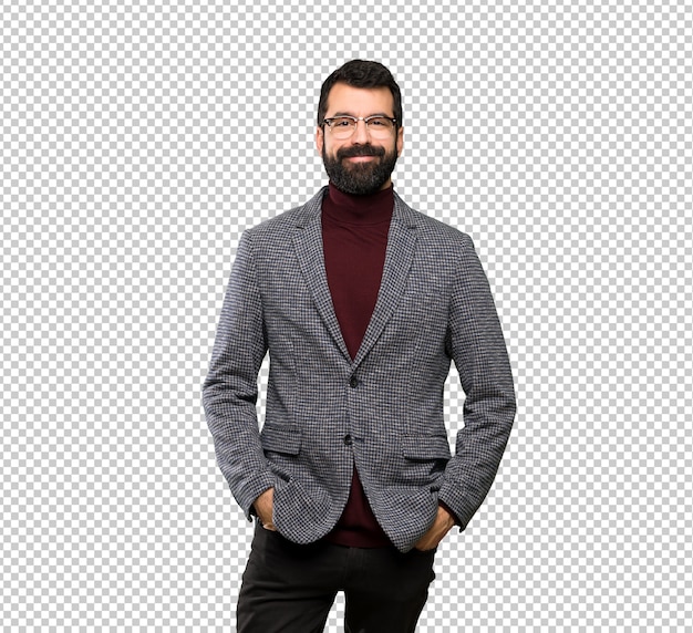 PSD hombre guapo con gafas riendo