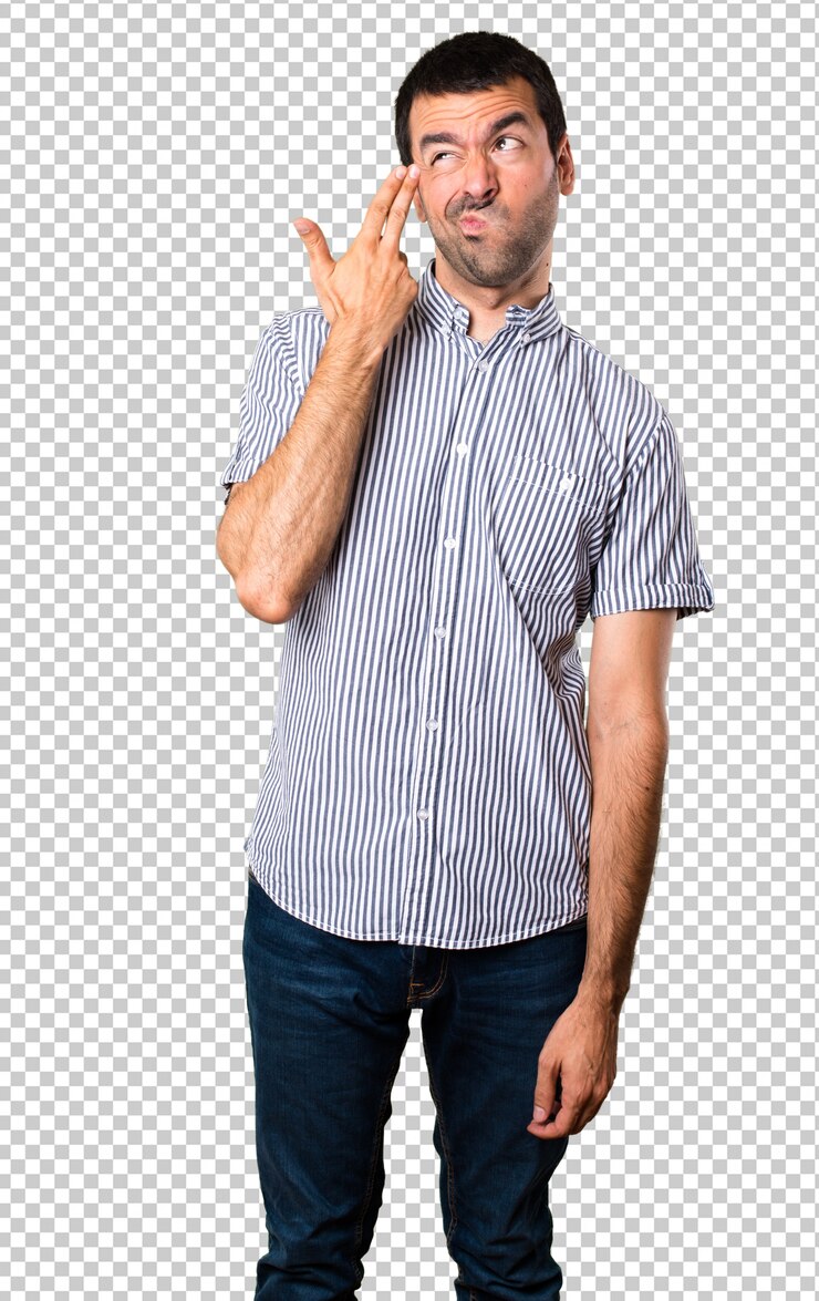 PSD hombre guapo haciendo gesto de suicidio