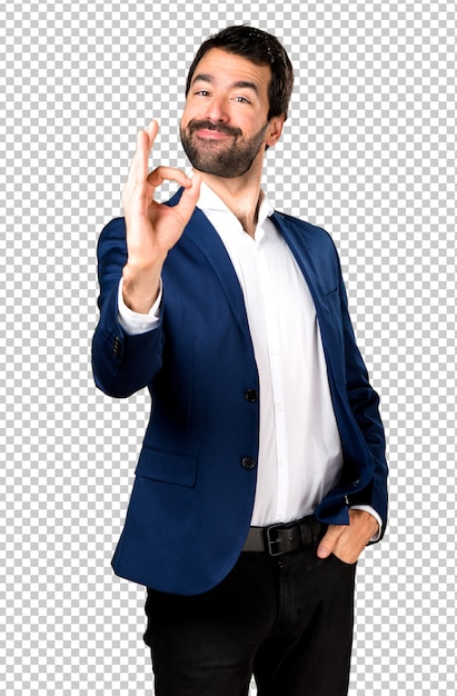 PSD hombre guapo haciendo signo de ok