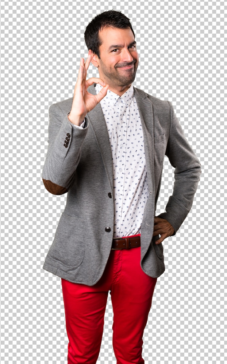 PSD hombre guapo haciendo signo de ok