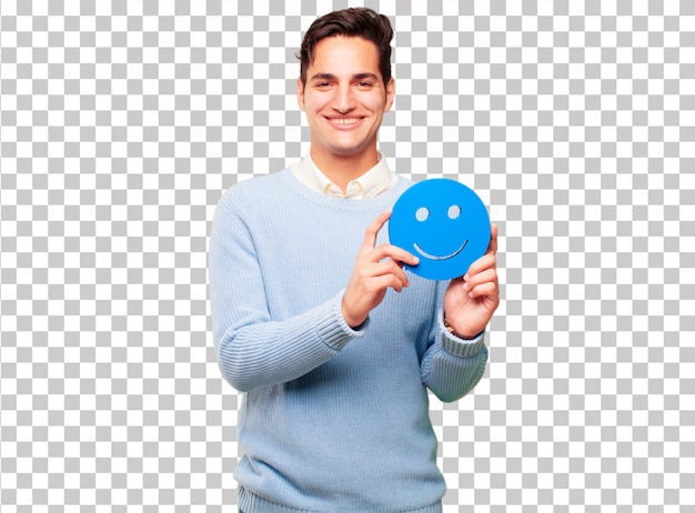 PSD hombre guapo joven con un emoticon sonriente