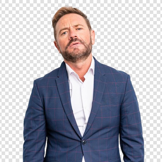 Hombre guapo de mediana edad sintiéndose triste y quejoso con una mirada infeliz y llorando en transparente