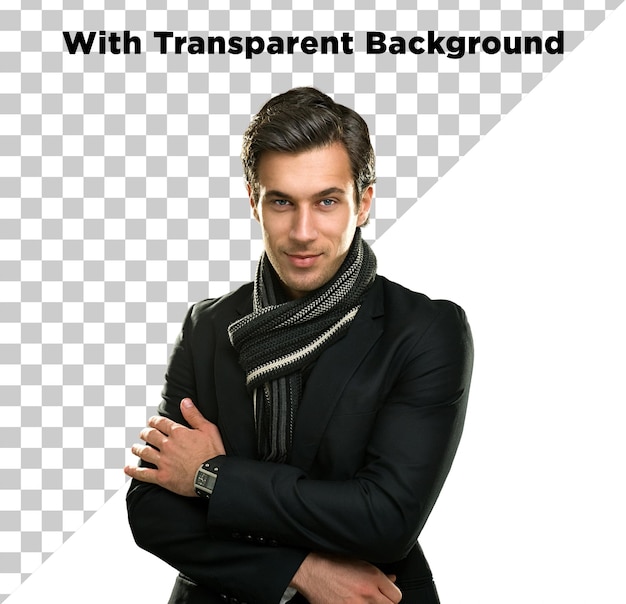 Hombre guapo modelo foto PNG PSD en fondo transparente